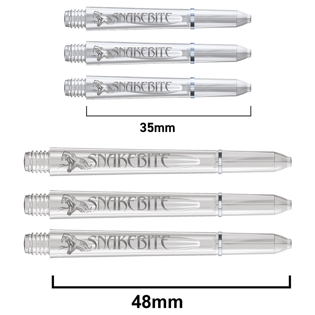 Snakebite Signature Logo Polycarbonate Dart Stems Clear main product image showing the stems, packaging, and included contents
