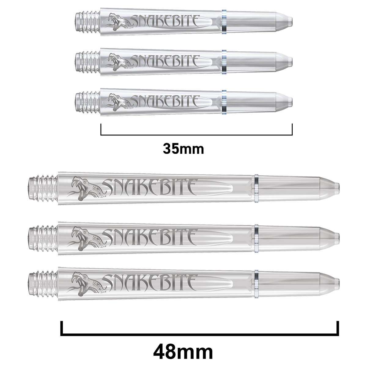 Snakebite Signature Logo Polycarbonate Dart Stems Clear main product image showing the stems, packaging, and included contents