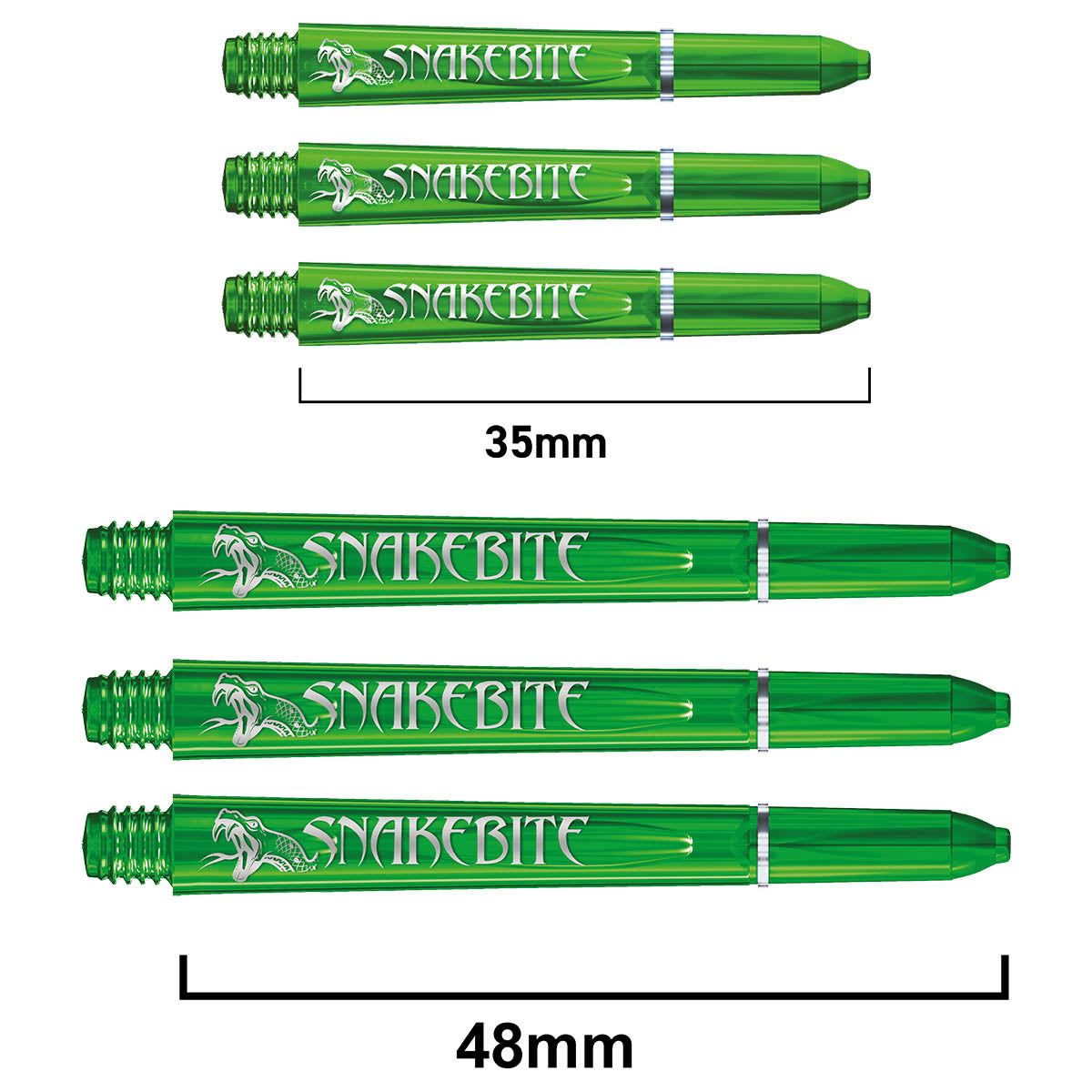 Snakebite Signature Logo Polycarbonate Dart Stems Green main product image showing the stems, packaging, and included contents