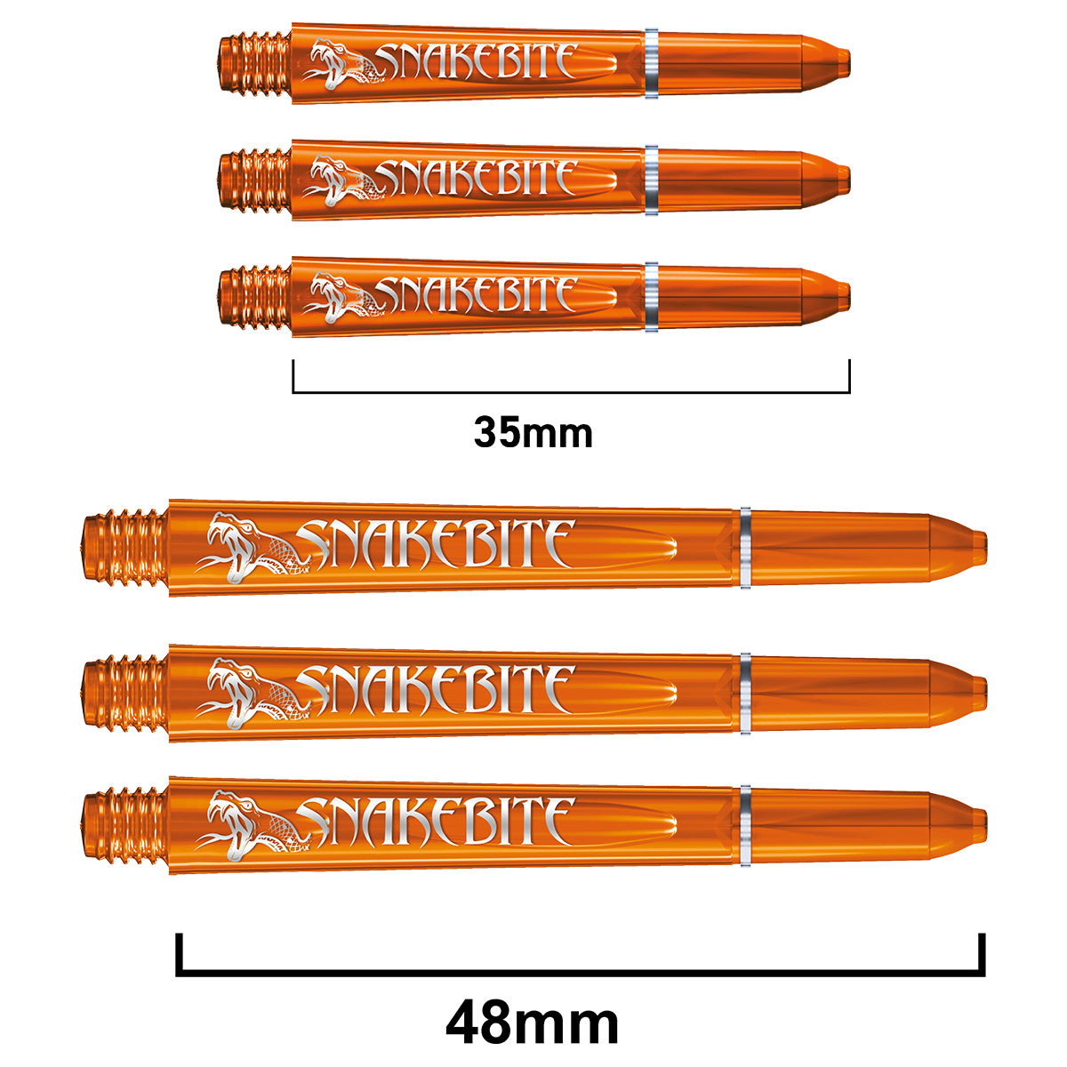Snakebite Signature Logo Polycarbonate Dart Stems Orange main product image showing the stems, packaging, and included contents