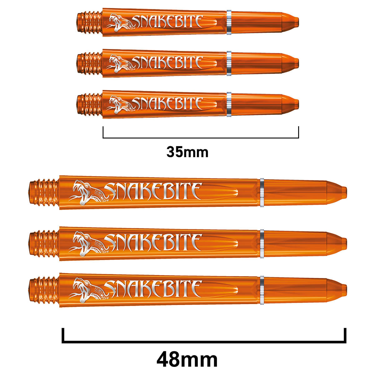 Snakebite Signature Logo Polycarbonate Dart Stems Orange main product image showing the stems, packaging, and included contents