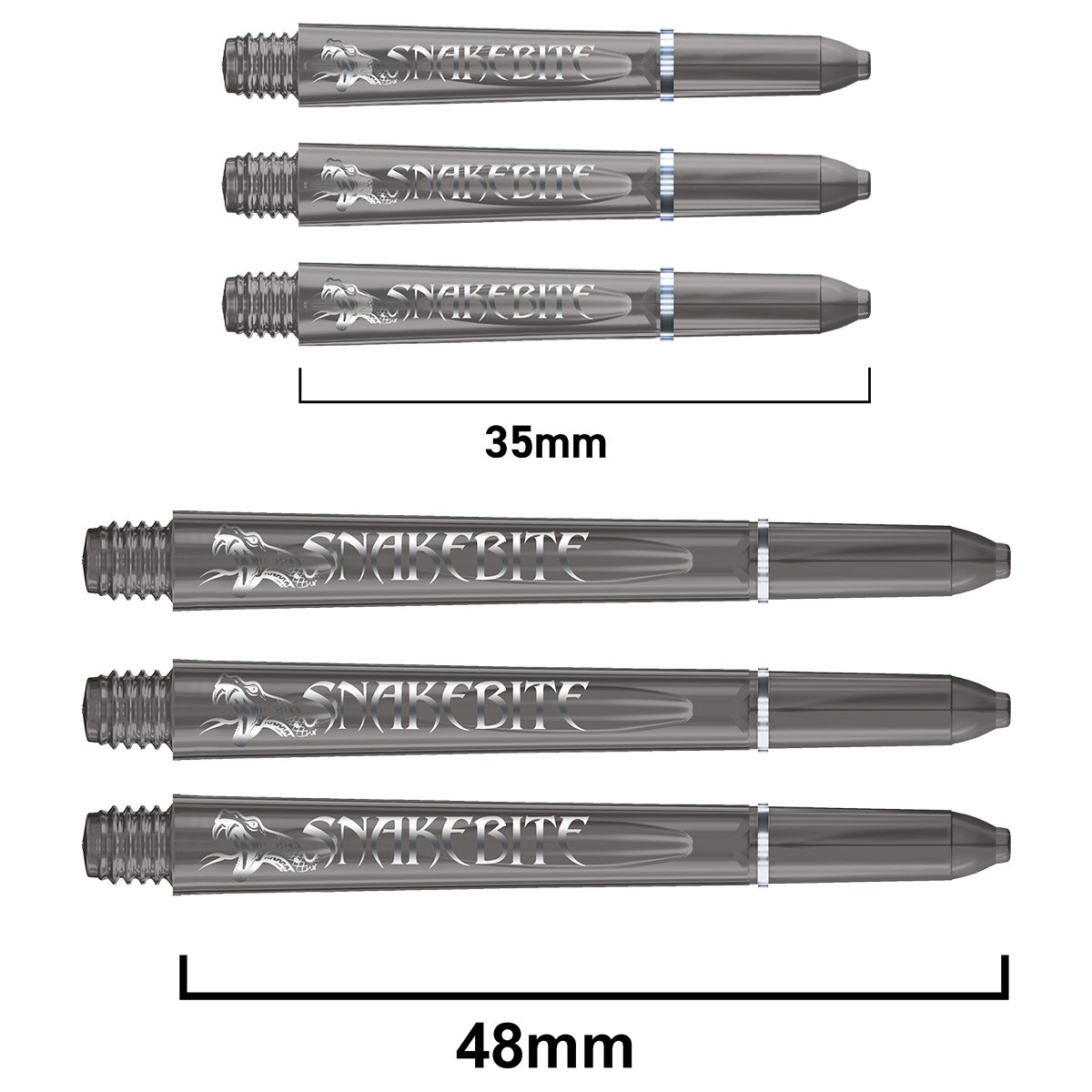 Snakebite Signature Logo Polycarbonate Dart Stems Smokey main product image showing the stems, packaging, and included contents