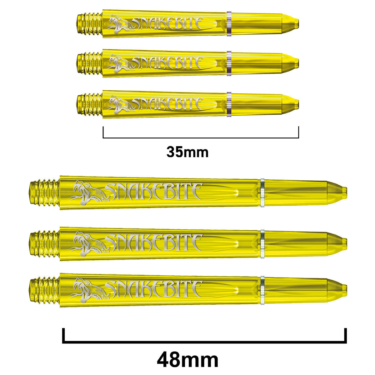 Snakebite Signature Logo Polycarbonate Dart Stems Yellow main product image showing the stems, packaging, and included contents