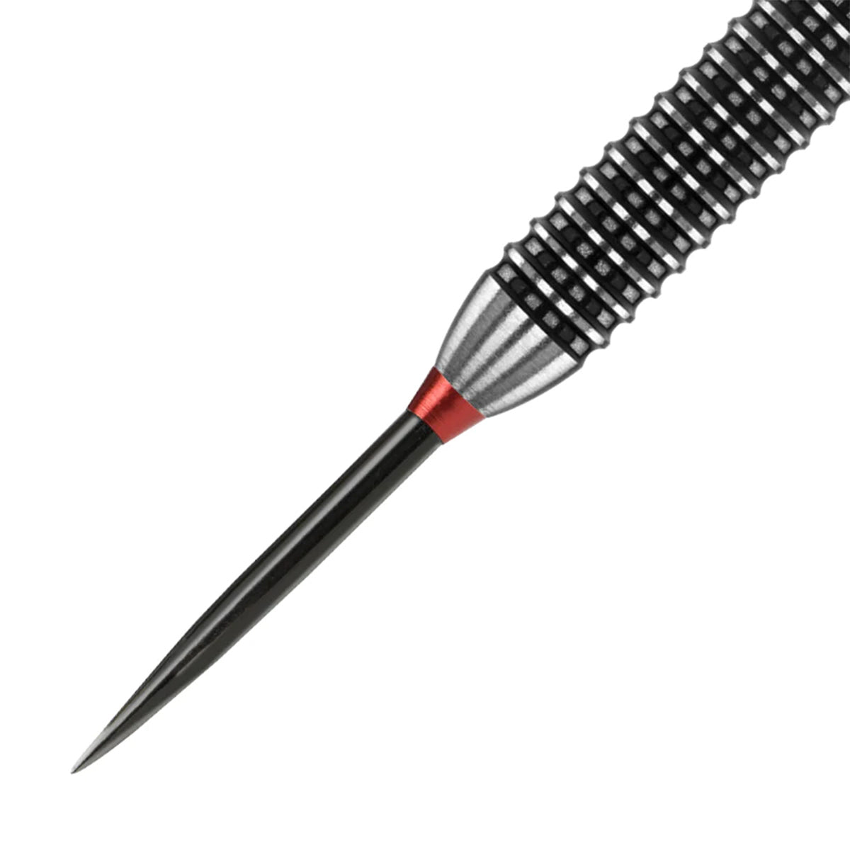 Red Dragon Specialist Black Dart Points with Trident Red close up image highlighting the point texture and machining