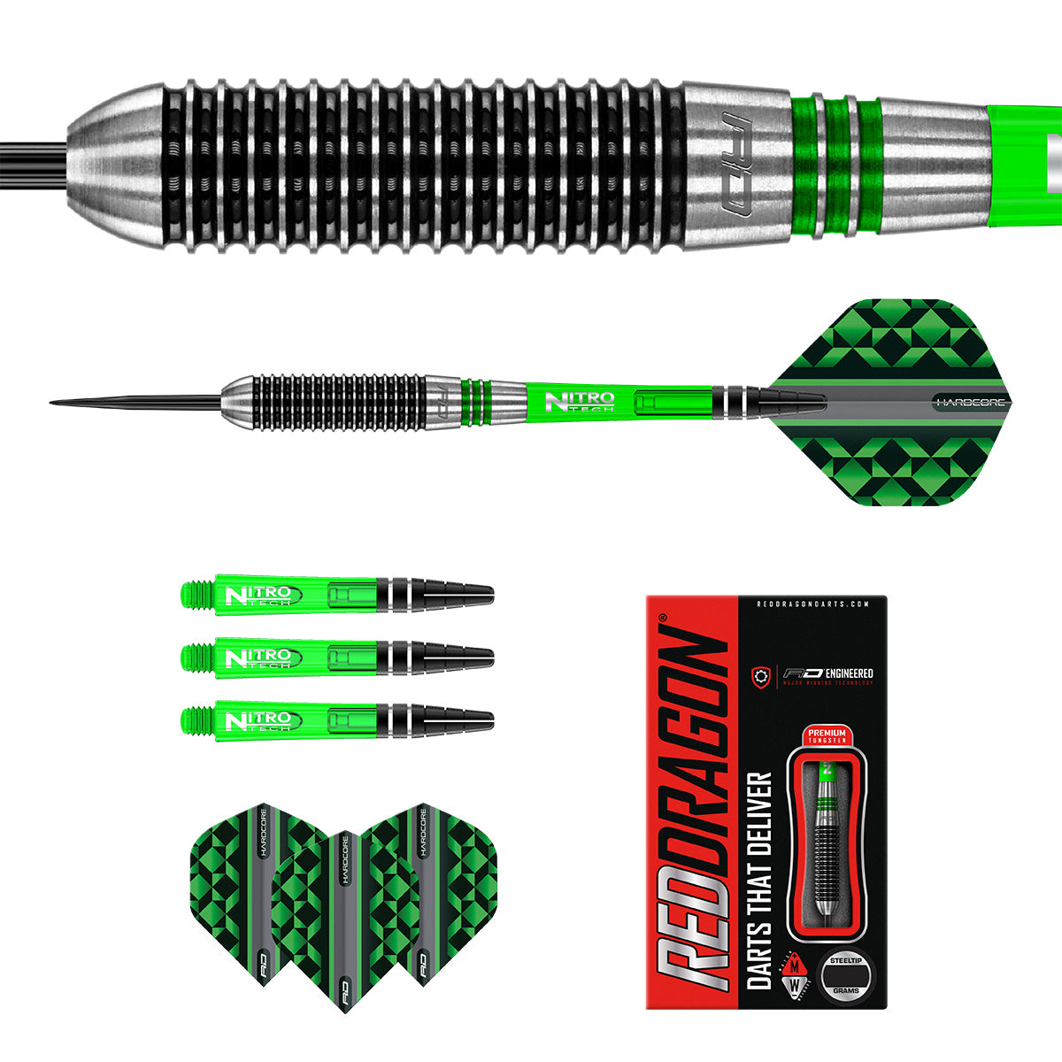 Contents of the Titan 2 darts box including flights, shafts and accessories