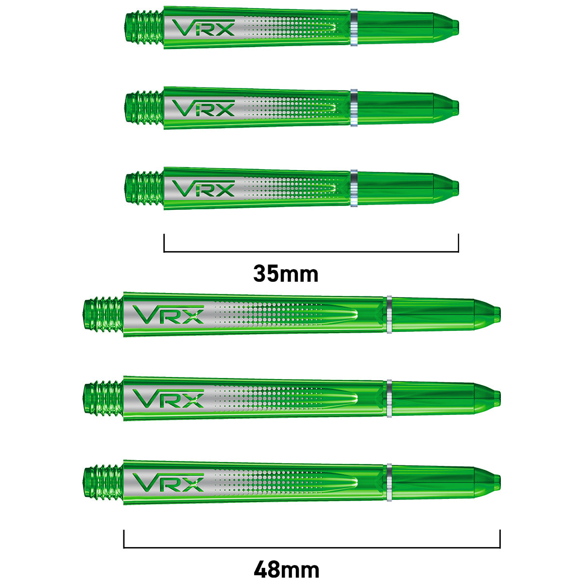 VRX Polycarbonate Dart Stems Green main product image showing the stems, packaging, and included contents