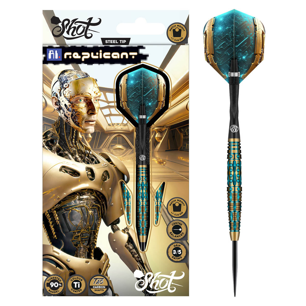 AI Replicant Steel Tip Darts packaging exterior image showing the outer box artwork, branding, and presentation design
