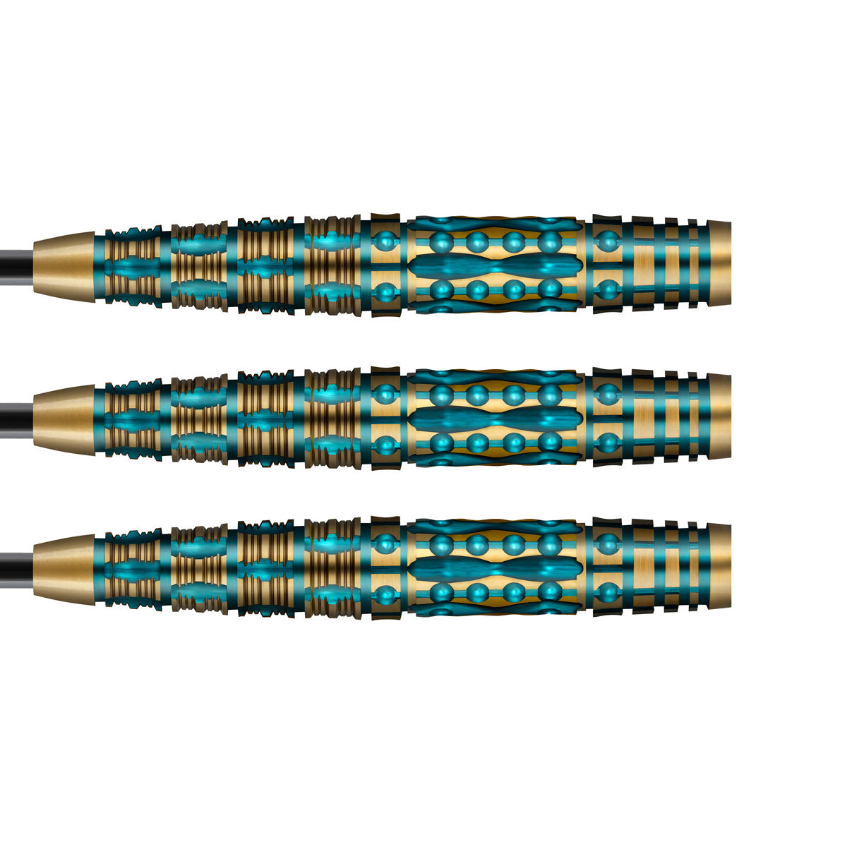 AI Replicant Steel Tip Darts close up image showing detailed grip patterns, machining, coating, and precision craftsmanship