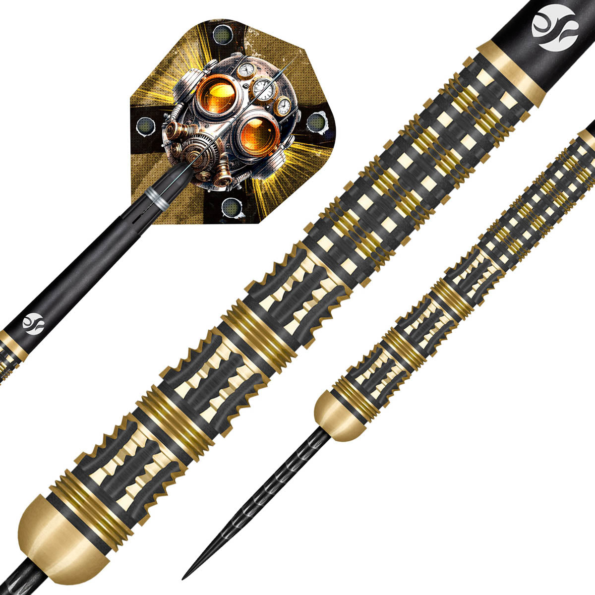 Badlands The Sheriff Steel Tip Darts dynamic product image highlighting the full dart setup and barrel design