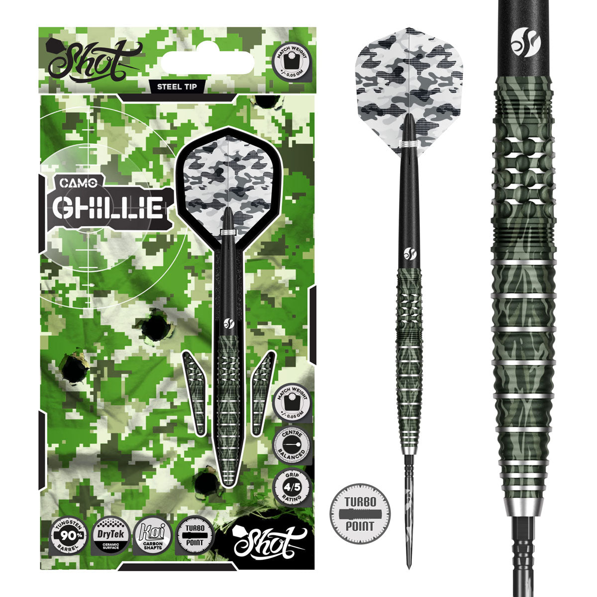 Shot Camo Ghillie Turbo Point 90% Tungsten Steel Tip Darts