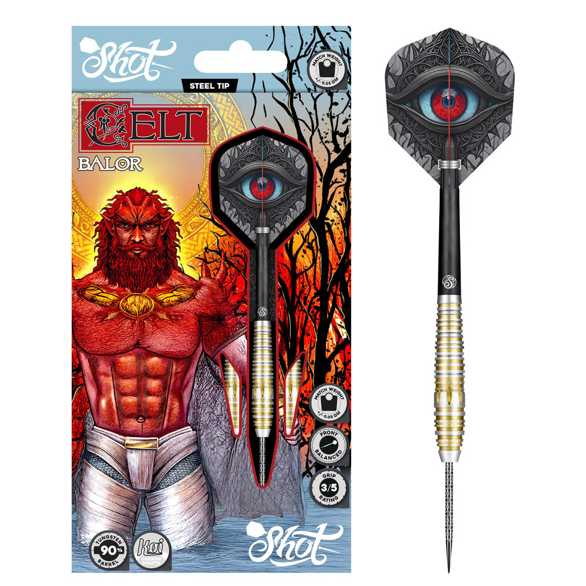Celt Balor Steel Tip Darts packaging exterior image showing the outer box artwork, branding, and presentation design