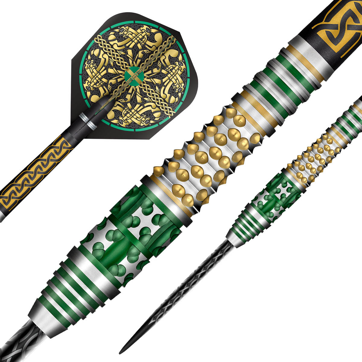 Celt Cernunnos Steel Tip Darts dynamic product image highlighting the full dart setup and barrel design