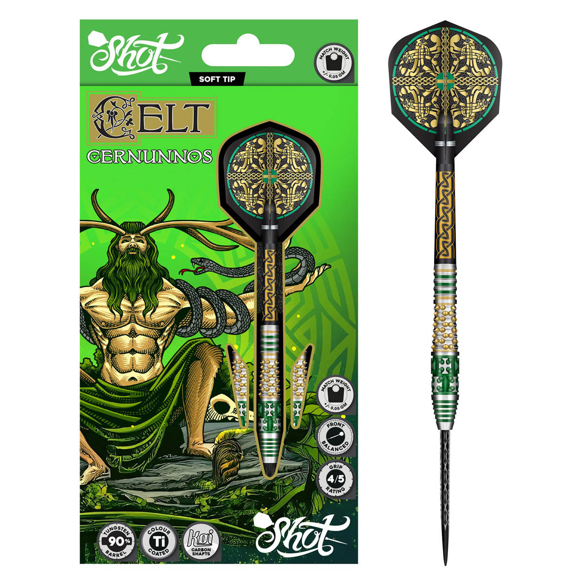 Celt Cernunnos Steel Tip Darts packaging exterior image showing the outer box artwork, branding, and presentation design