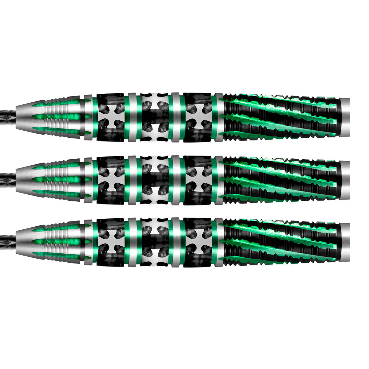 Celt Druid Steel Tip Darts close up image showing detailed grip patterns, machining, coating, and precision craftsmanship