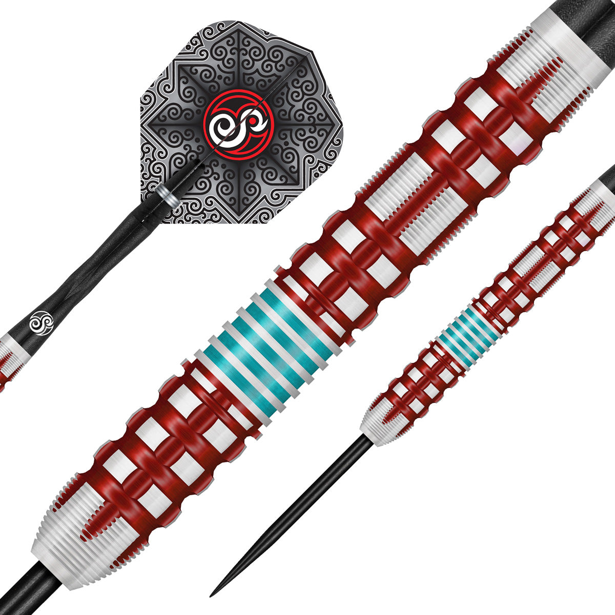 Collab Josh Pearson Steel Tip Darts dynamic product image highlighting the full dart setup and barrel design