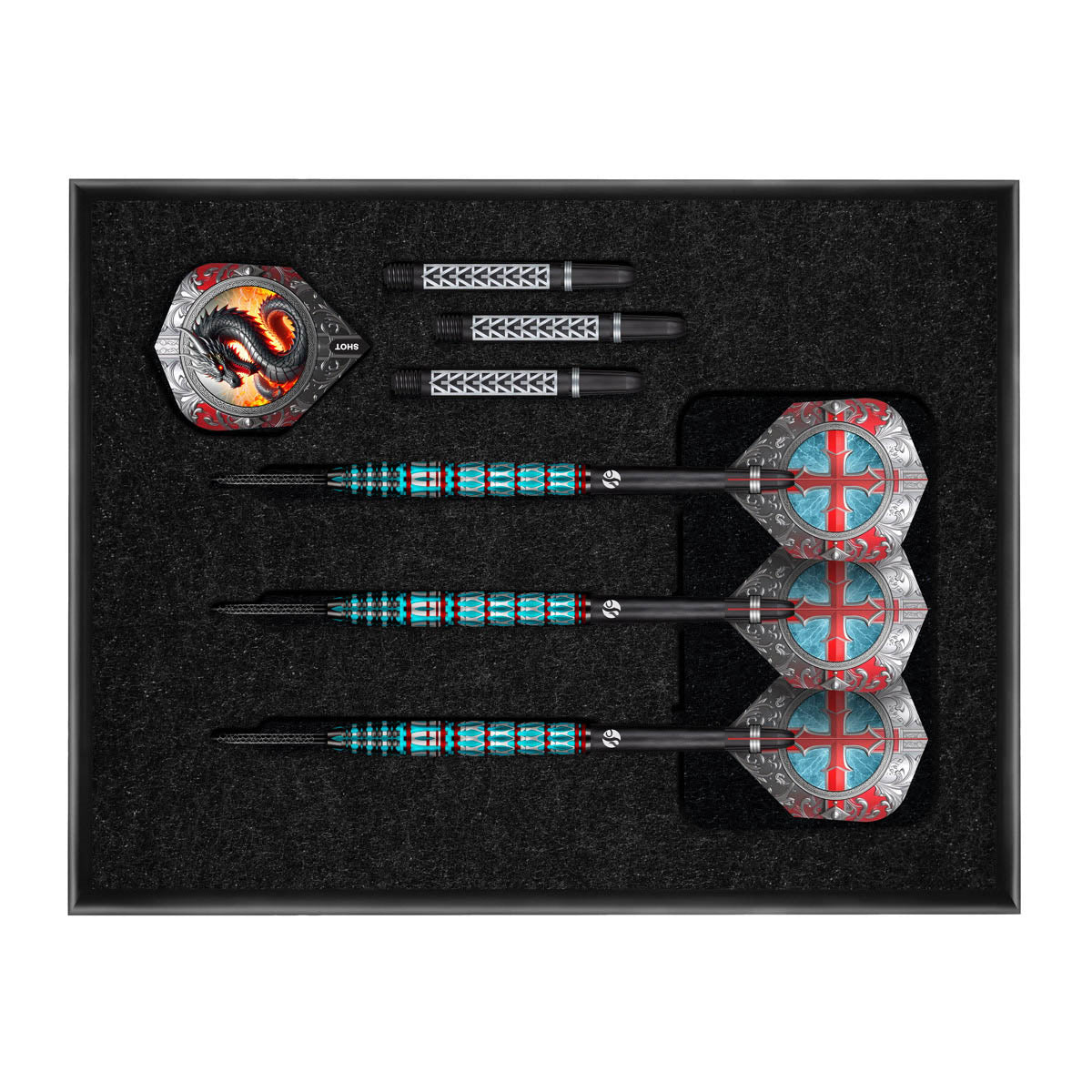Future Knights St George Steel Tip Darts contents image displaying everything included inside the package