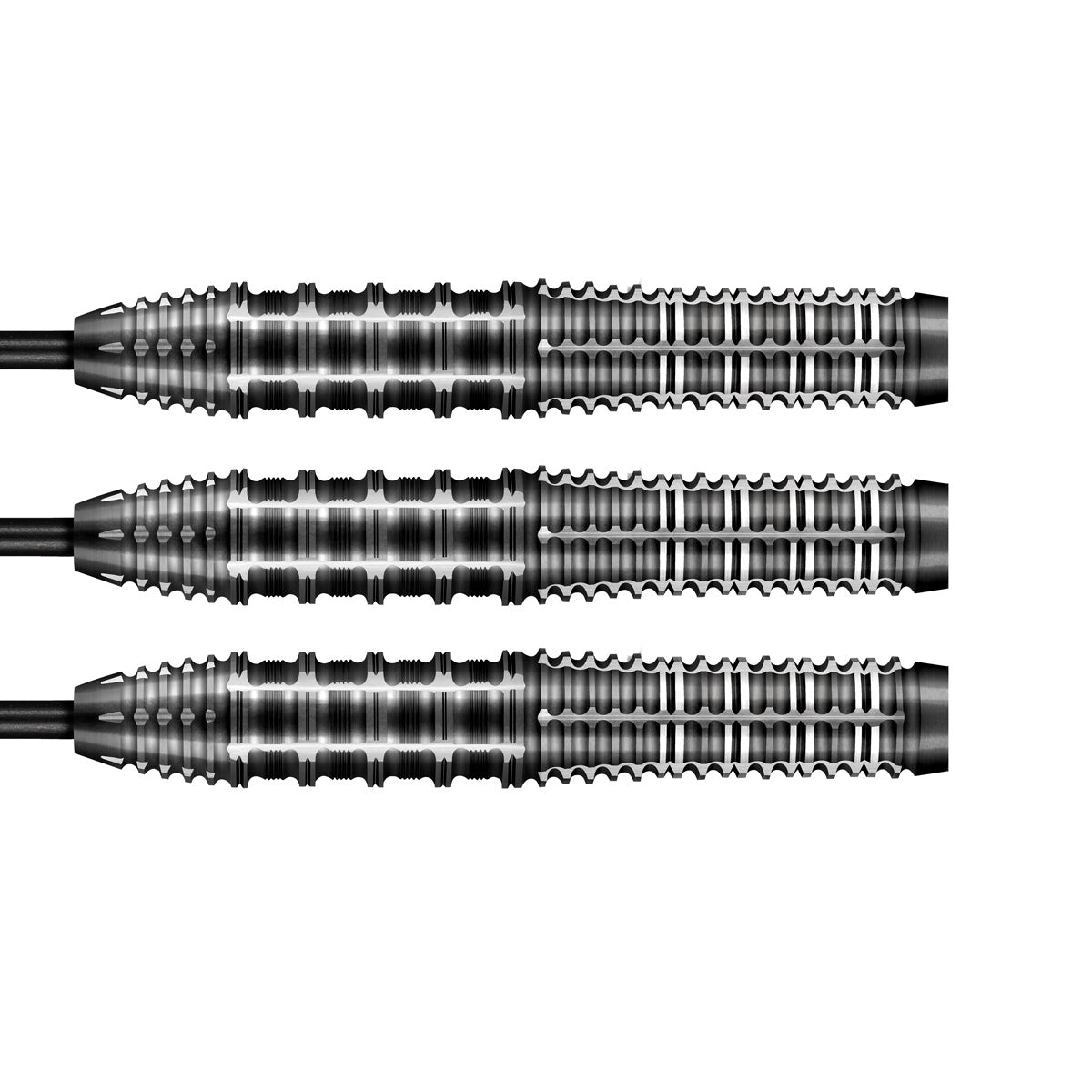 Gnarly Rippah Steel Tip Darts close up image showing detailed grip patterns, machining, coating, and precision craftsmanship