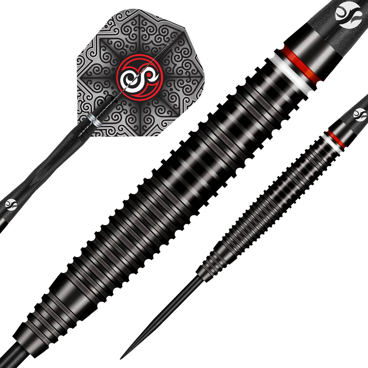 Pro Series Carl Sneyd Steel Tip Darts dynamic product image highlighting the full dart setup and barrel design