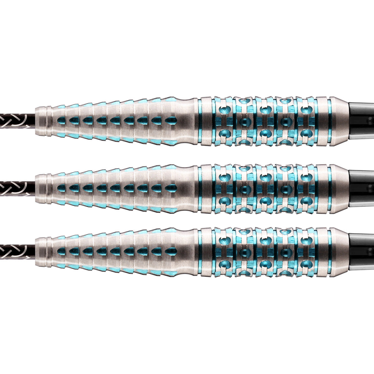 Viking Drakkar Steel Tip Darts close up image showing detailed grip patterns, machining, coating, and precision craftsmanship