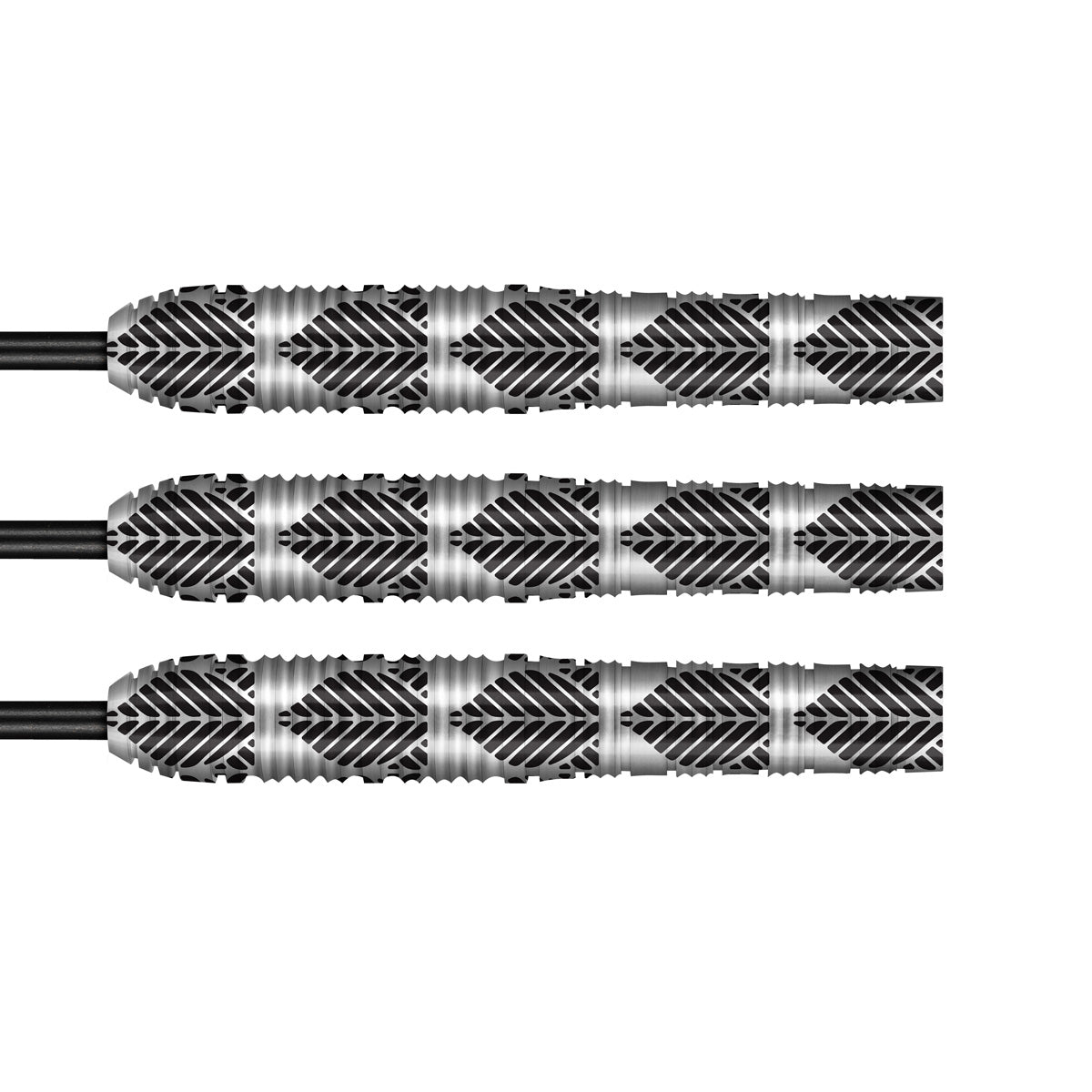 Warrior Awe Steel Tip Darts close up image showing detailed grip patterns, machining, coating, and precision craftsmanship