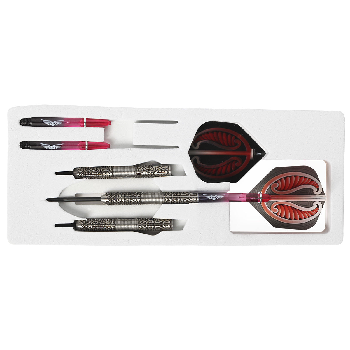 Warrior Hautoa Steel Tip Darts contents image displaying everything included inside the package