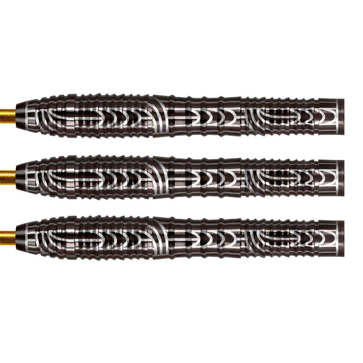 Warrior Rutene Steel Tip Darts close up image showing detailed grip patterns, machining, coating, and precision craftsmanship