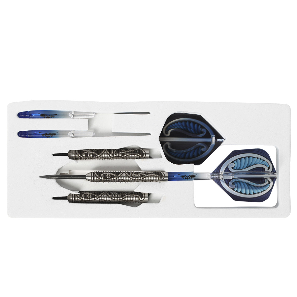 Warrior Tipu Steel Tip Darts contents image displaying everything included inside the package