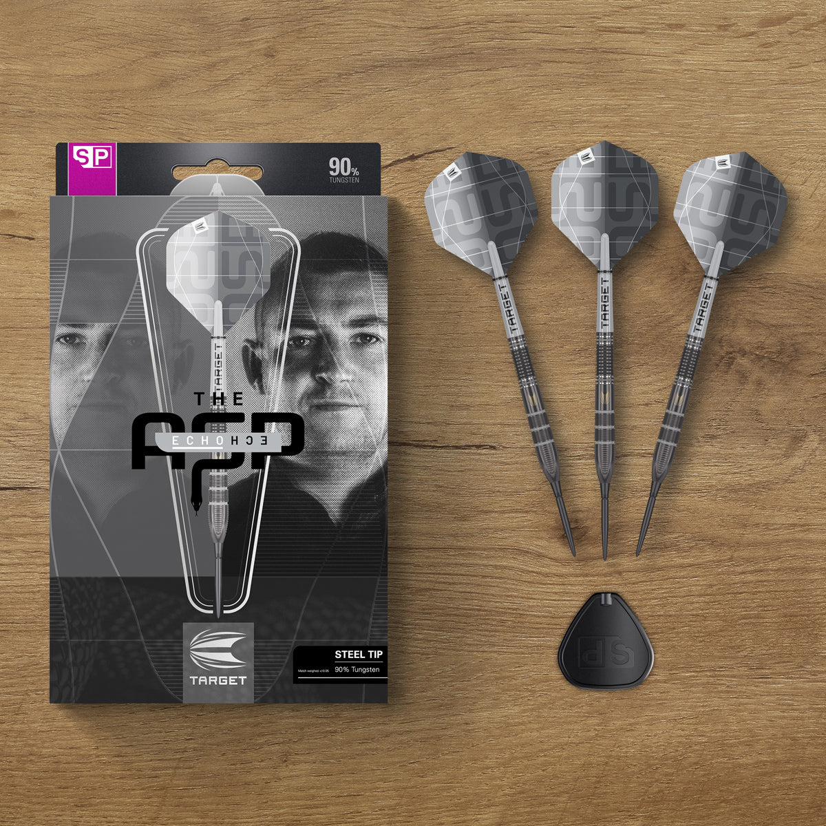Aspinall x Echo SP Steel Tip Darts lifestyle image featuring the darts in a premium playing environment