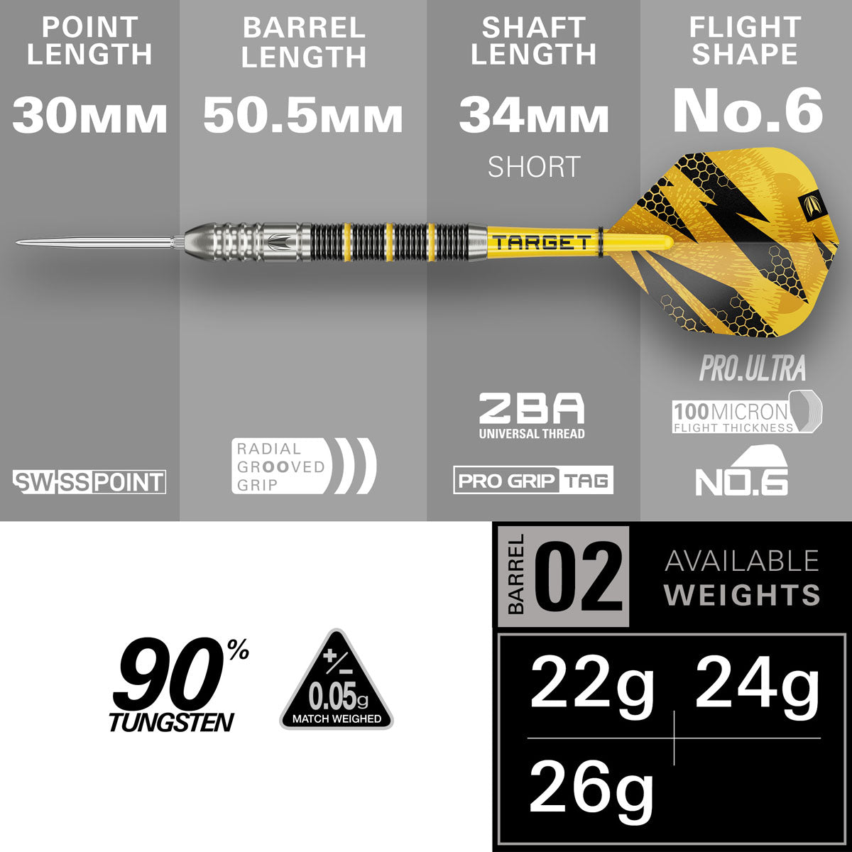 Target Buzz 02 Swiss Point 90% Tungsten Steel Tip Darts