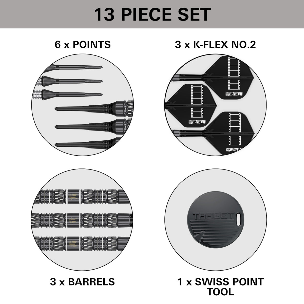 Chris Dobey 95K Soft Tip Darts contents image displaying everything included inside the box