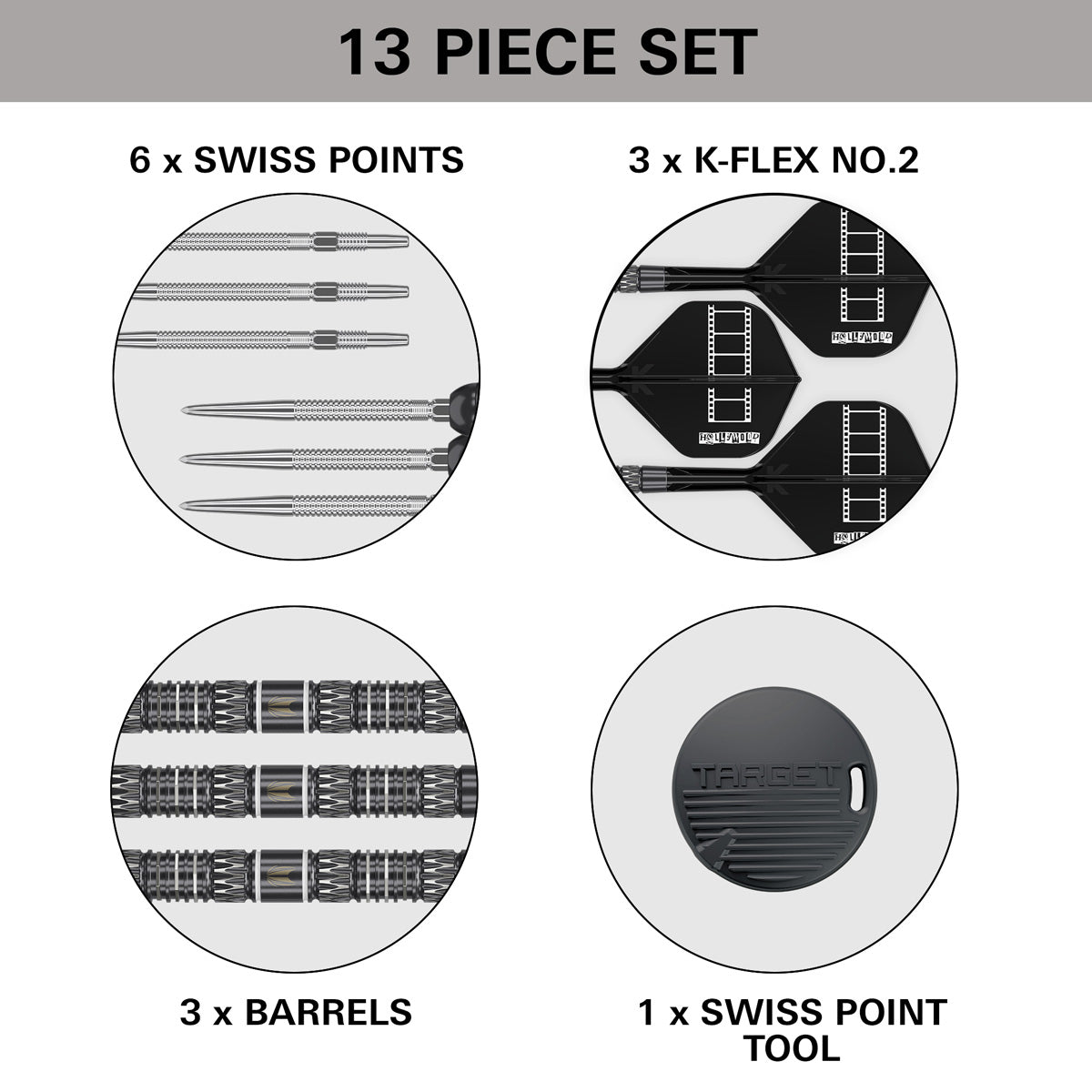 Chris Dobey 95K Steel Tip Darts contents image displaying everything included inside the box