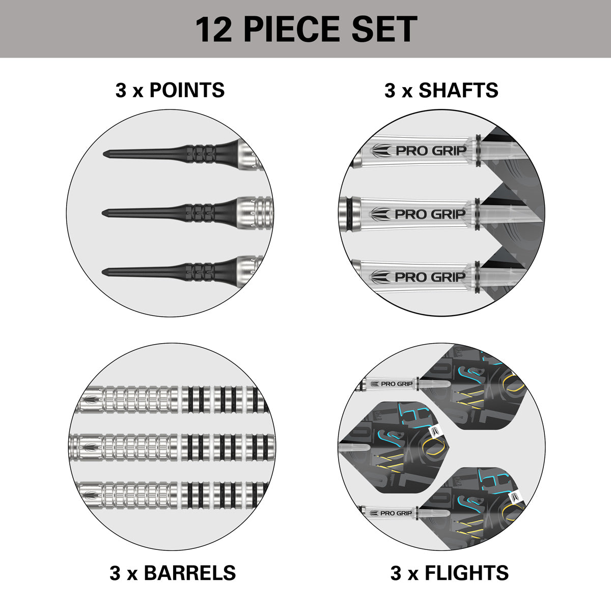 Chris Dobey G1 Soft Tip Darts contents image displaying everything included inside the box