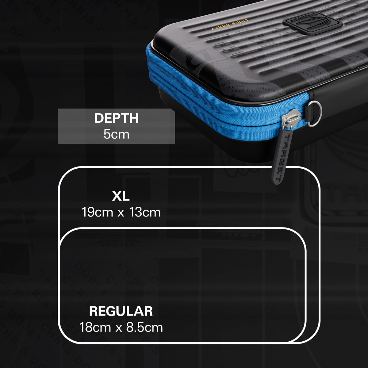 Target Chris Dobey Takoma Ghost XL Dart Case dimensions image showing product measurements and storage capacity