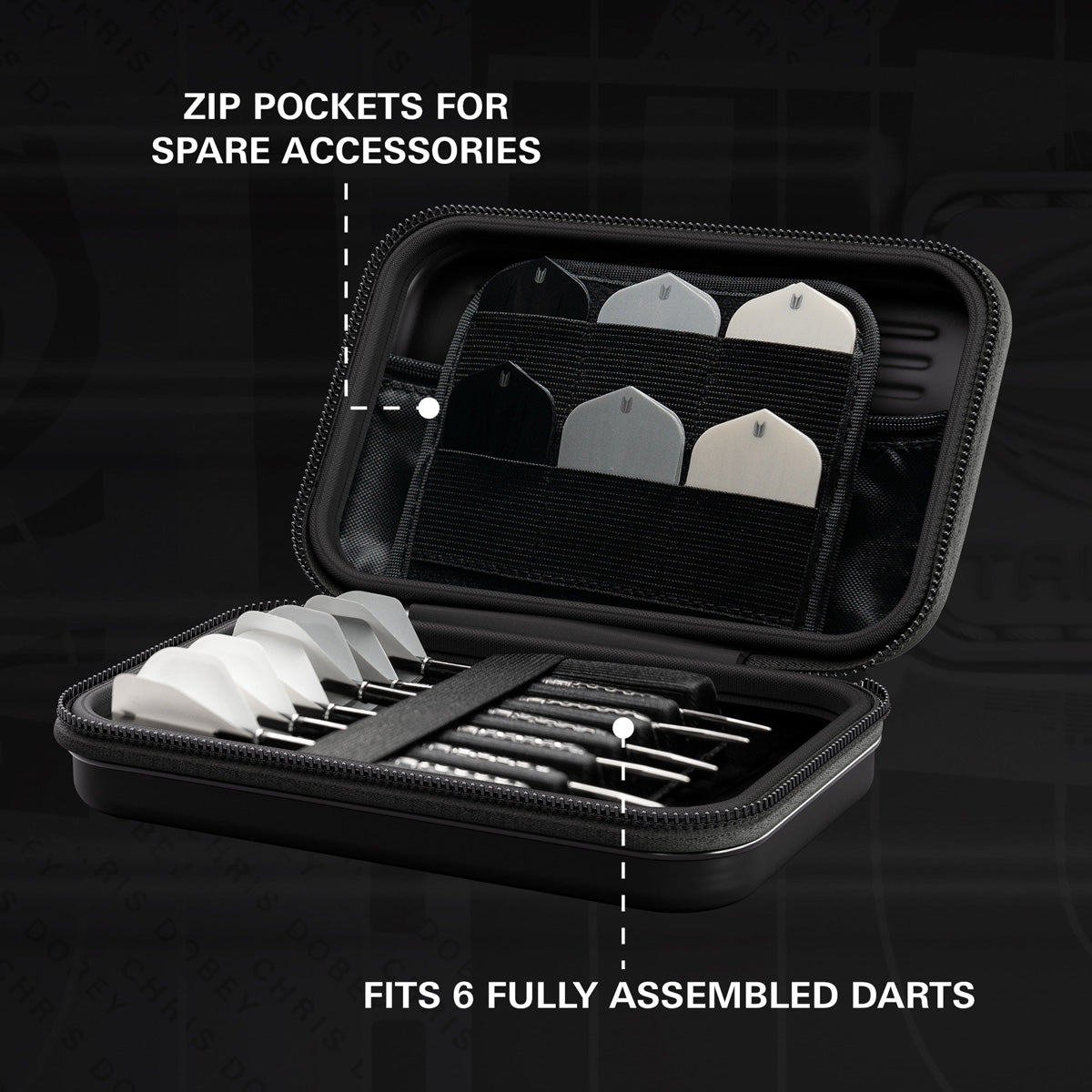 Target Chris Dobey Takoma Ghost XL Dart Case image showing the inside of the case with storage compartments and layout