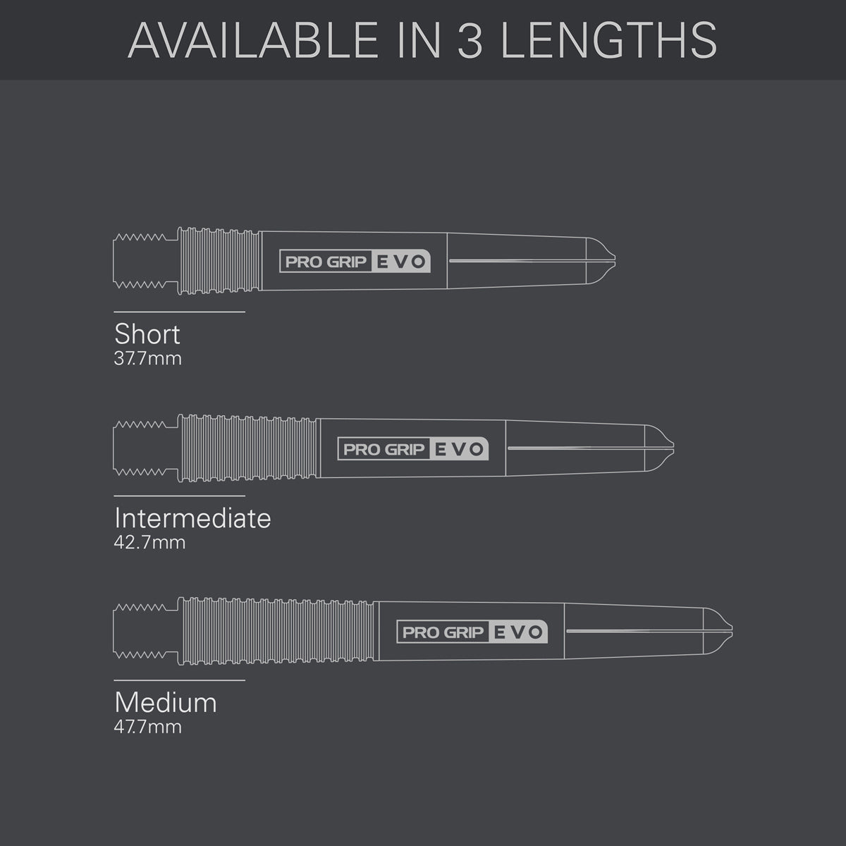 Chrono Titanium Dart Stems Shafts length guide image showing available shaft sizes and dimensions