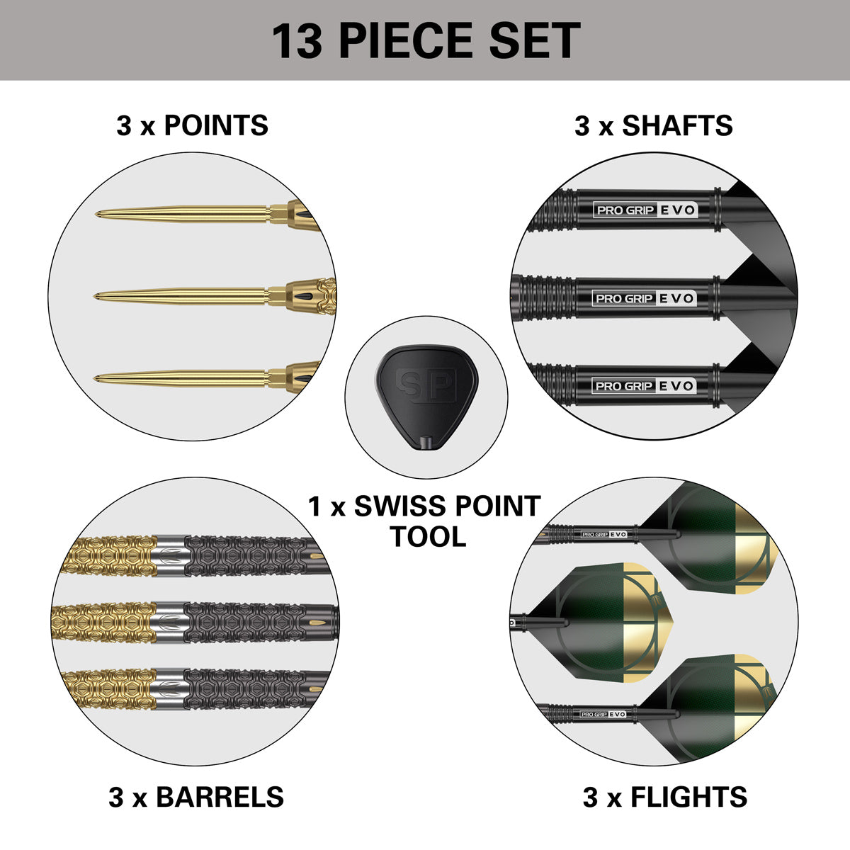 Cult Envy 01 Steel Tip Darts contents image displaying everything included inside the box