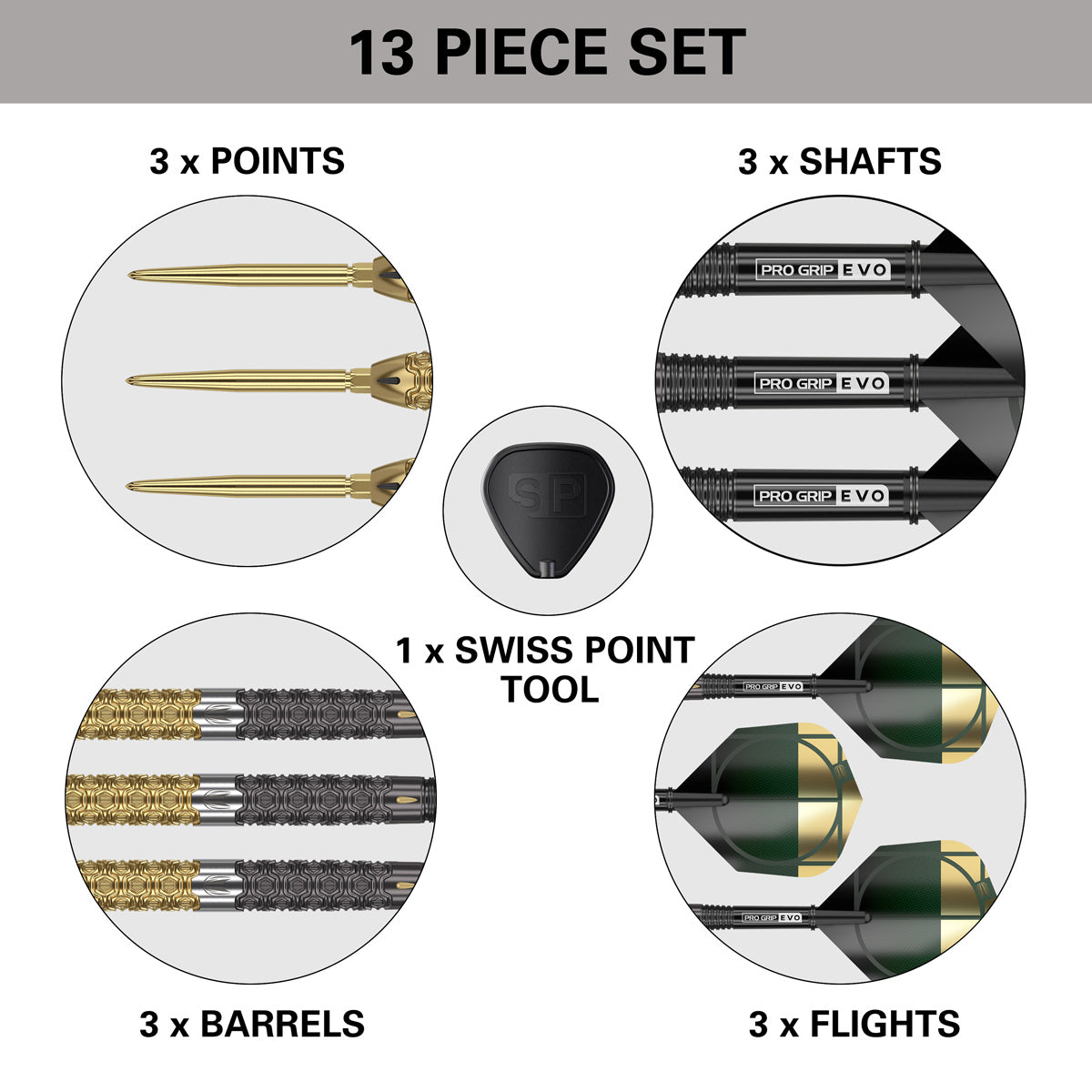 Cult Envy 03 Steel Tip Darts contents image displaying everything included inside the box