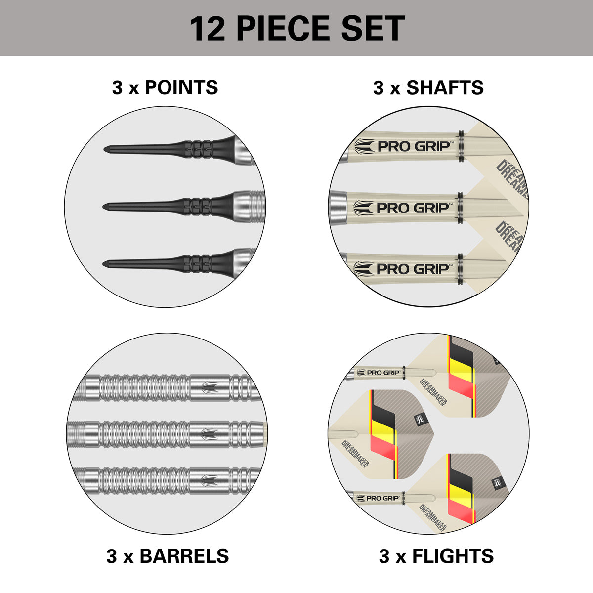 Dimitri Van den Bergh G2 Soft Tip Darts contents image displaying everything included inside the box