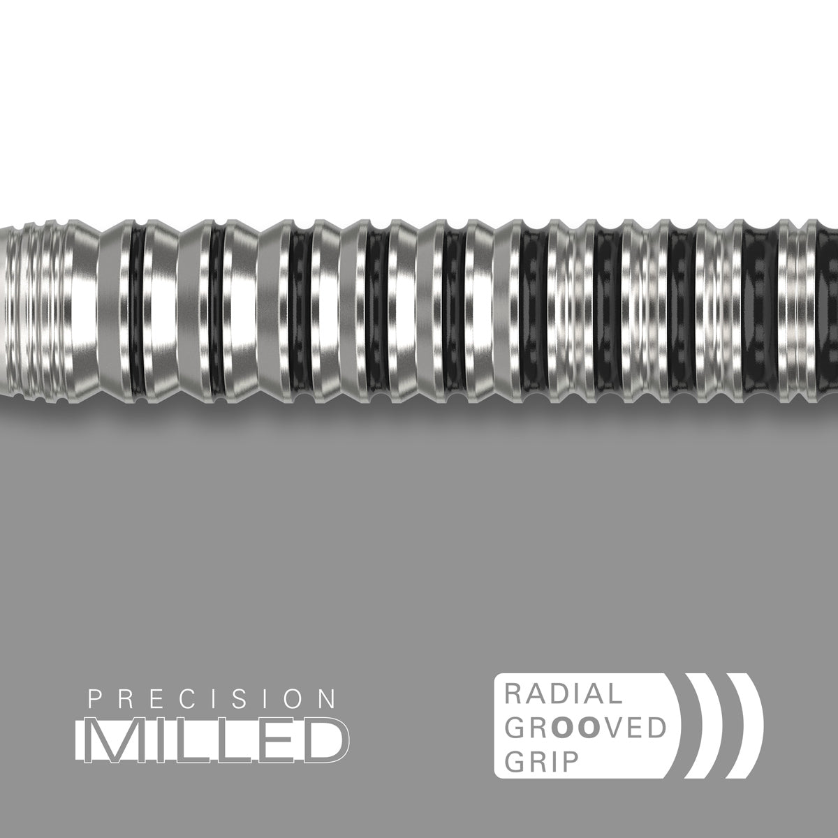EXO 03 SP Steel Tip Darts angled close up image highlighting the barrel grip and detailed machining showing the radial grip and the precision milling