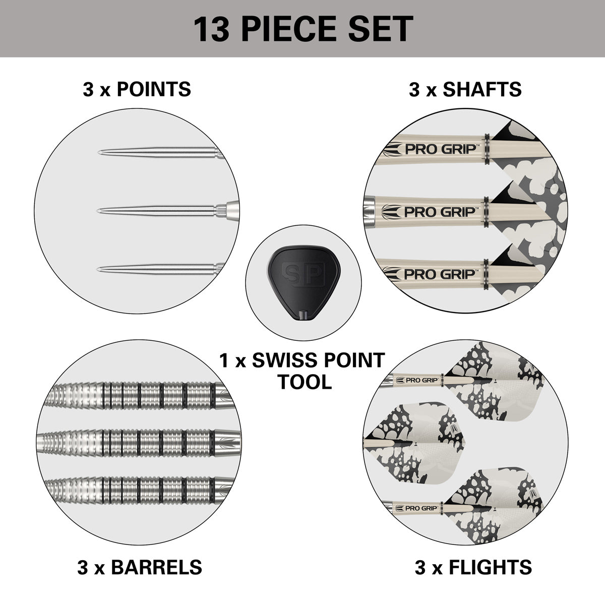 EXO 02 SP Steel Tip Darts specifications image showing barrel dimensions, weight, and technical details