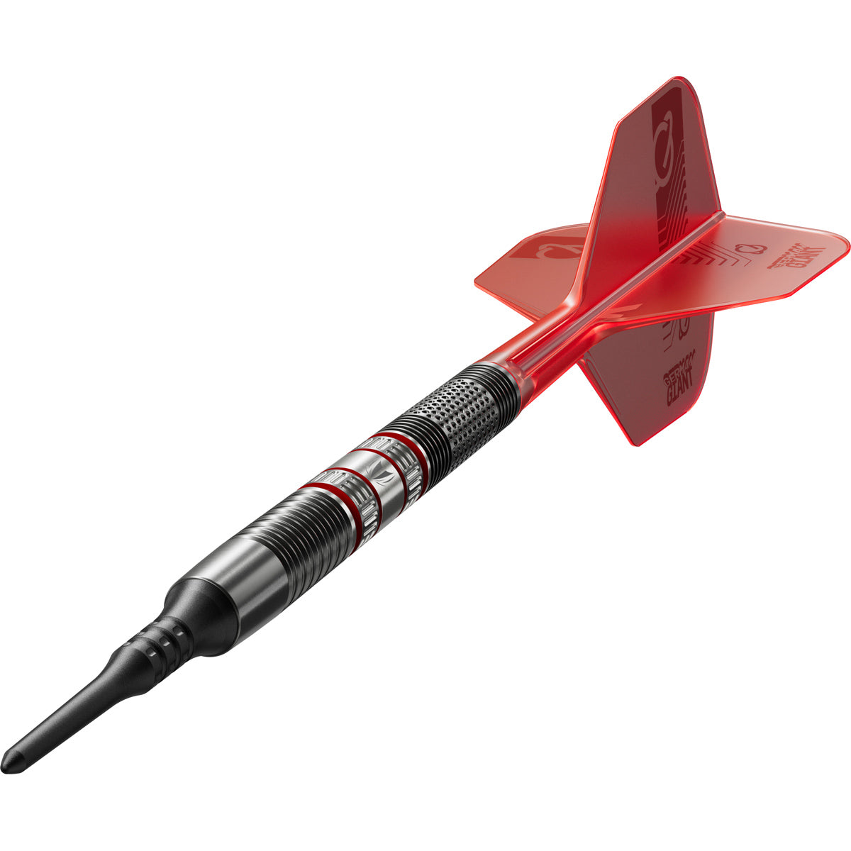Gabriel Clemens 95K Soft Tip Darts close up image highlighting the barrel grip texture and precision machining detail