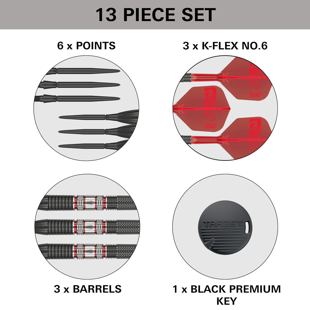 Gabriel Clemens 95K Steel Tip Darts contents image displaying everything included inside the box