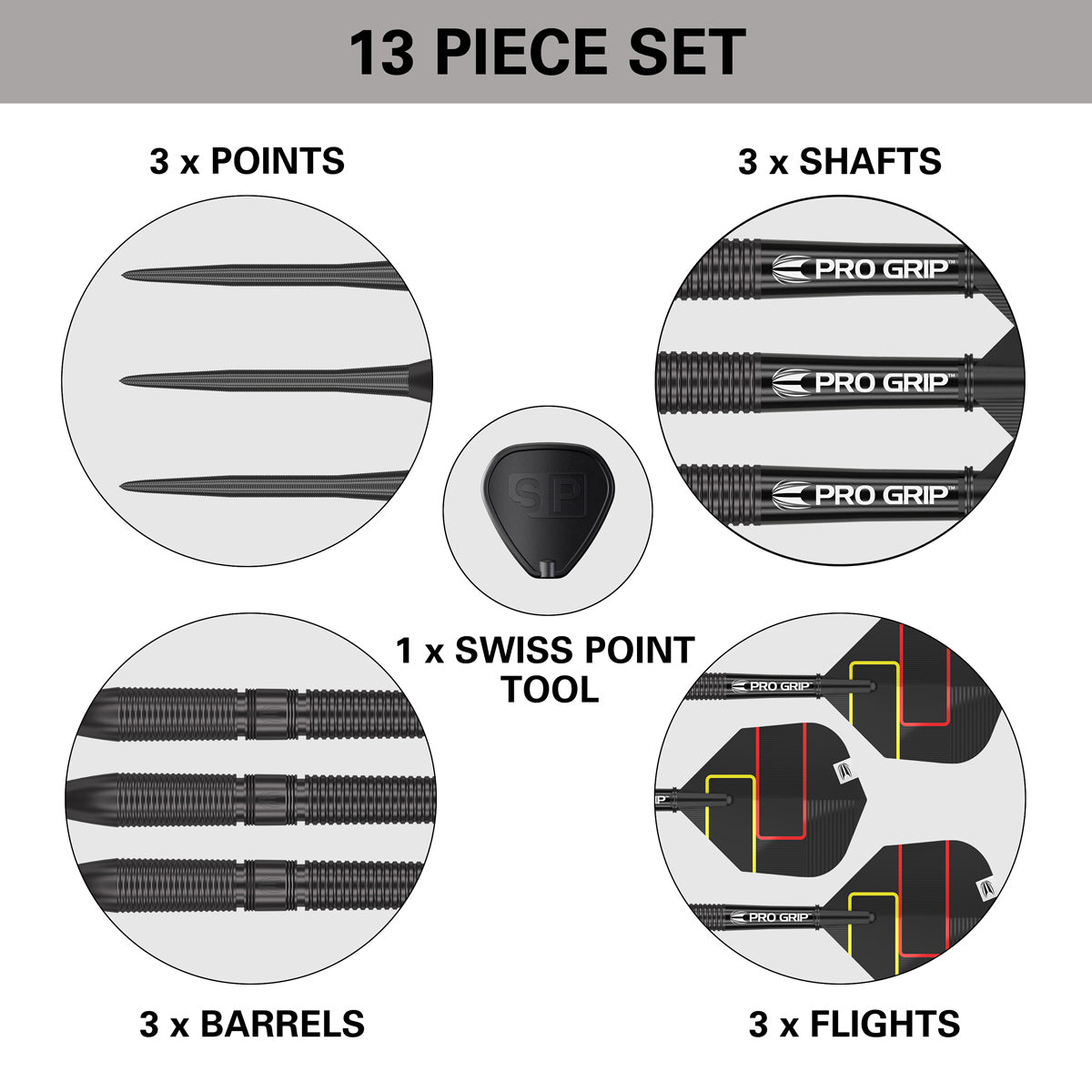 Gabriel Clemens Black Steel Tip Darts contents image displaying everything included inside the box