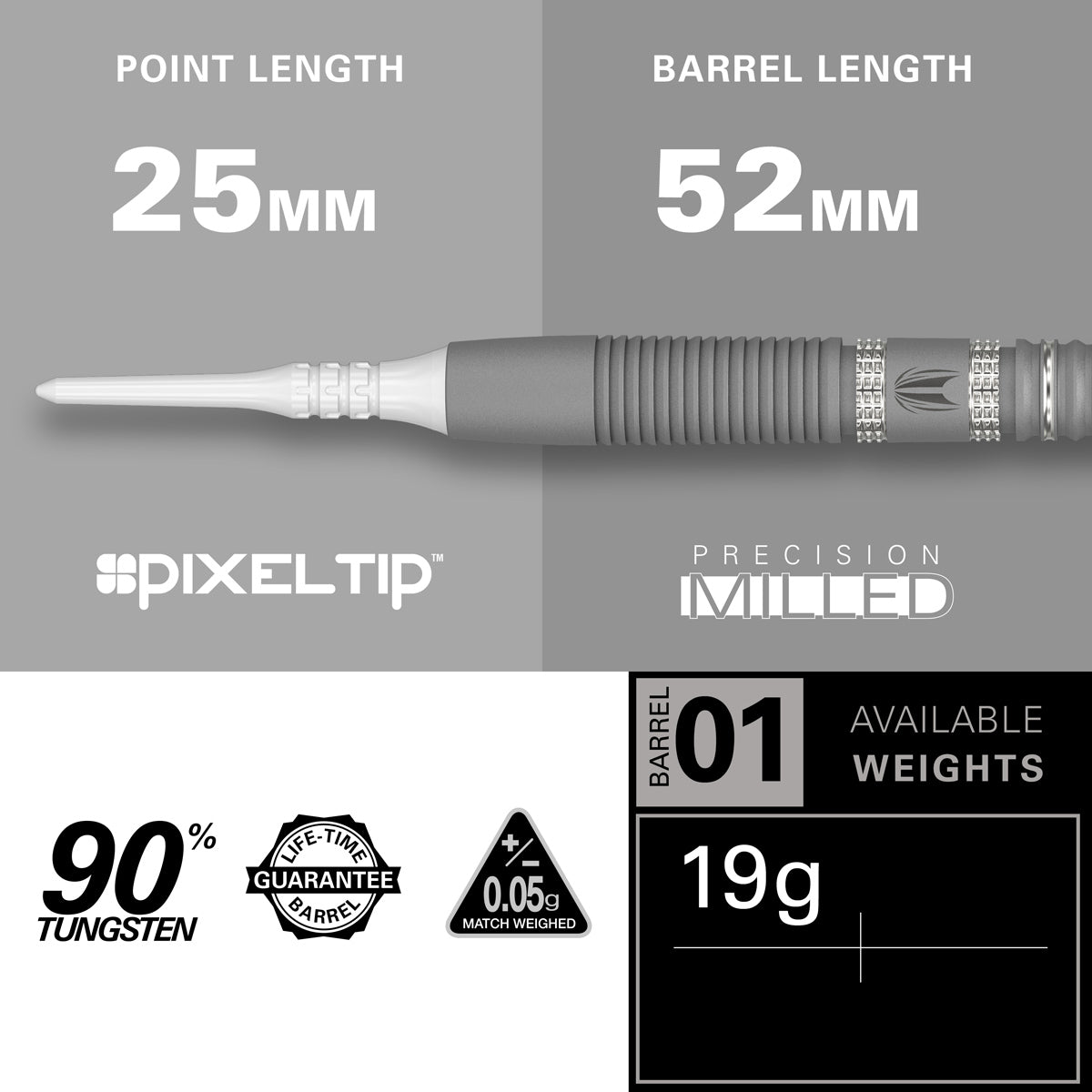 Gabriel Clemens G2 Soft Tip Darts specifications image showing barrel dimensions, weight, and technical details