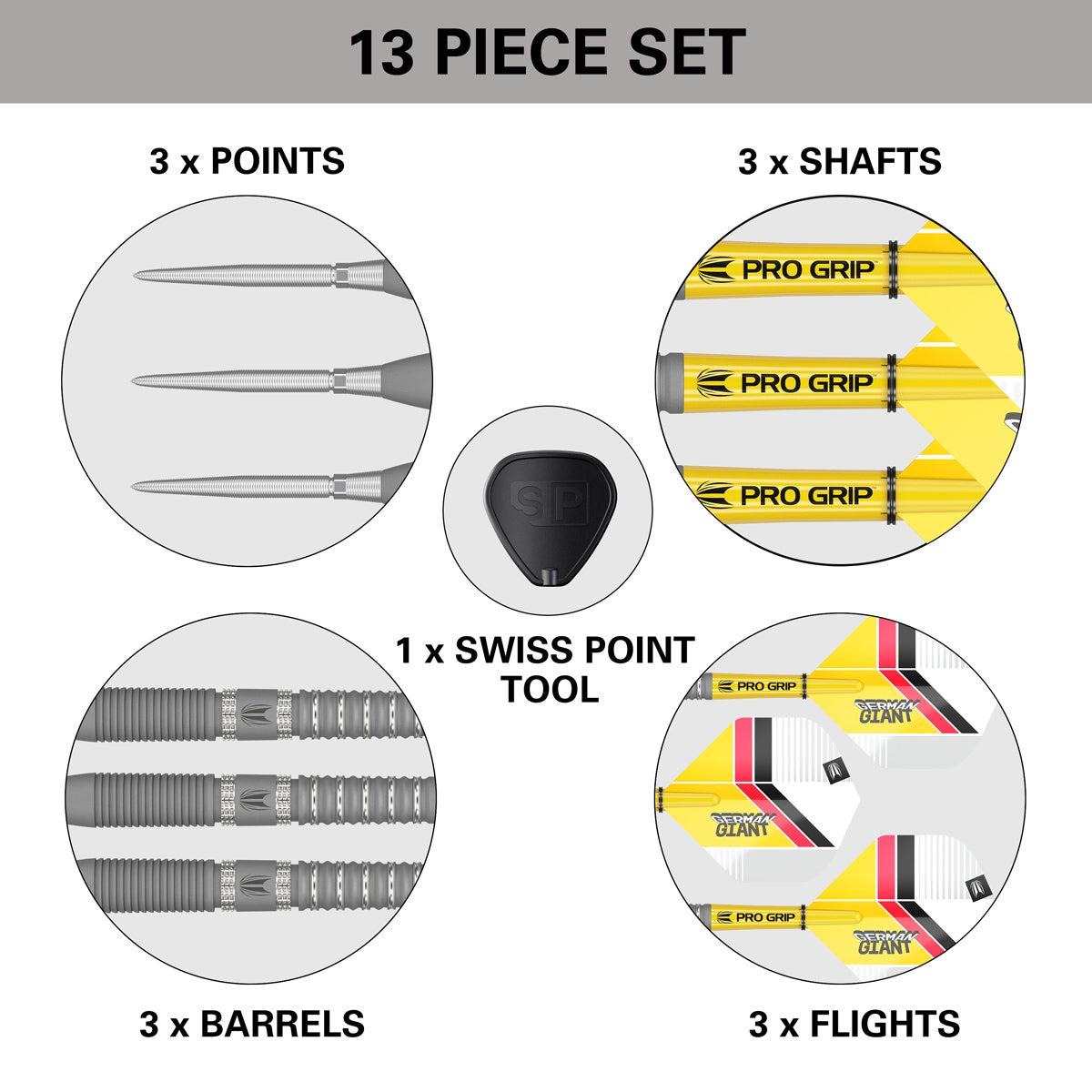 Gabriel Clemens G2 Steel Tip Darts contents image displaying everything included inside the box