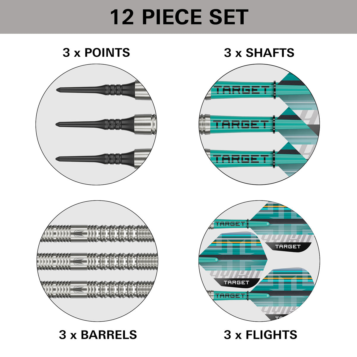 Hydro 12 Soft Tip Darts contents image displaying everything included inside the box