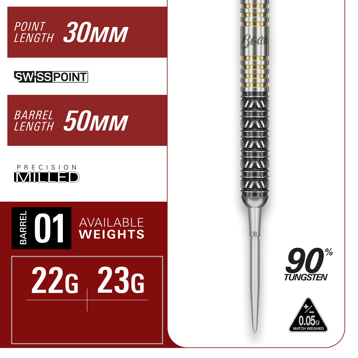 Target Japan Beau Greaves Japan Edition Swiss Point Steel Tip Darts specifications image showing barrel dimensions, weight, and technical details