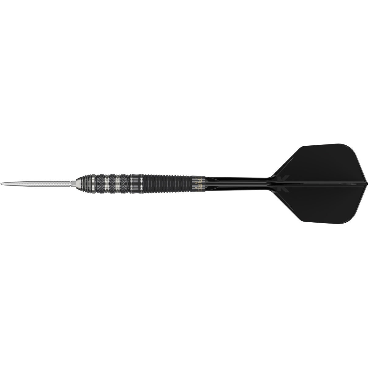 Black Marque Armageddon G2 Swiss Point Steel Tip Darts close up image highlighting the barrel grip texture, coating, machining, and design details