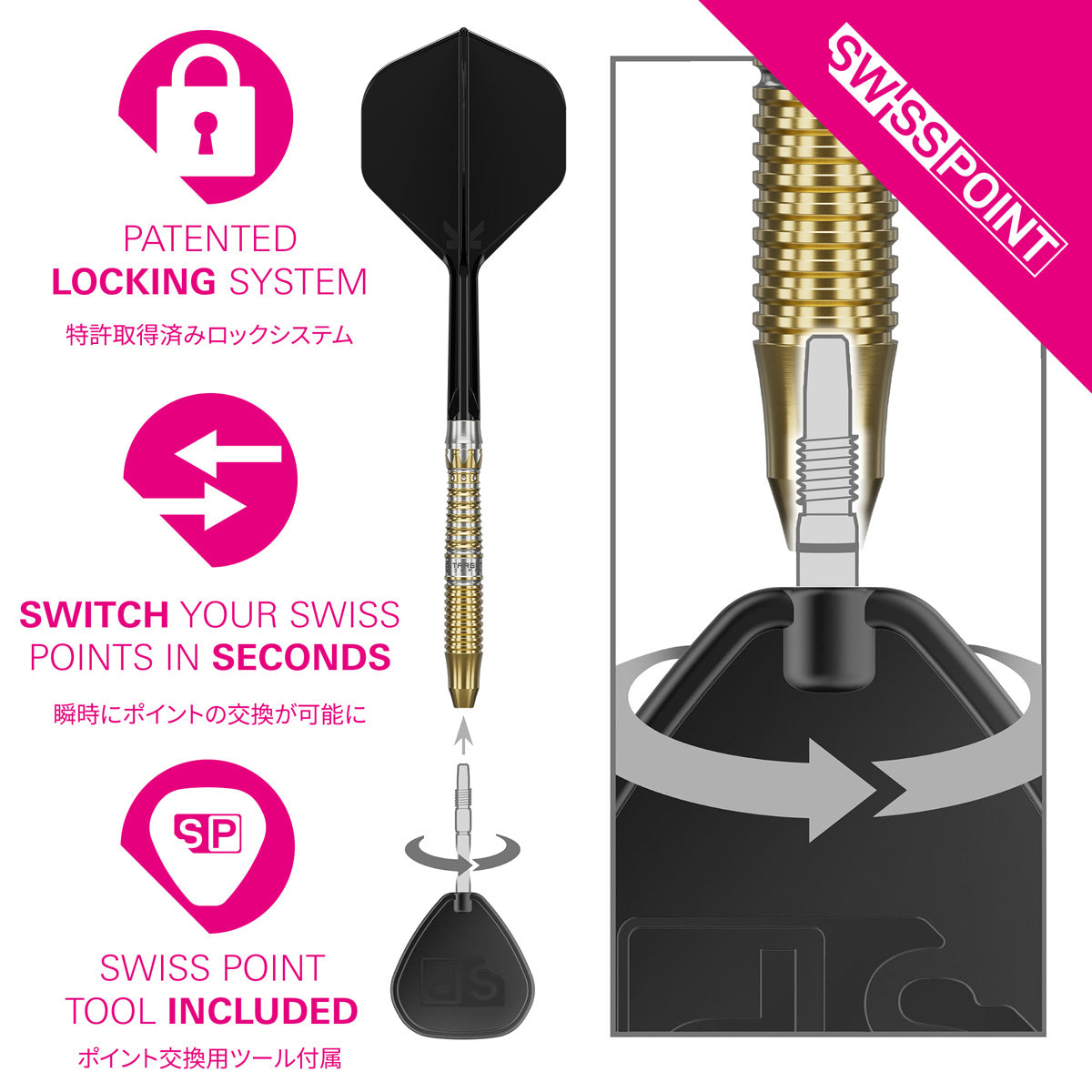 Target Japan Black Marque Enzo Swiss Point 90% Tungsten Steel Tip Darts