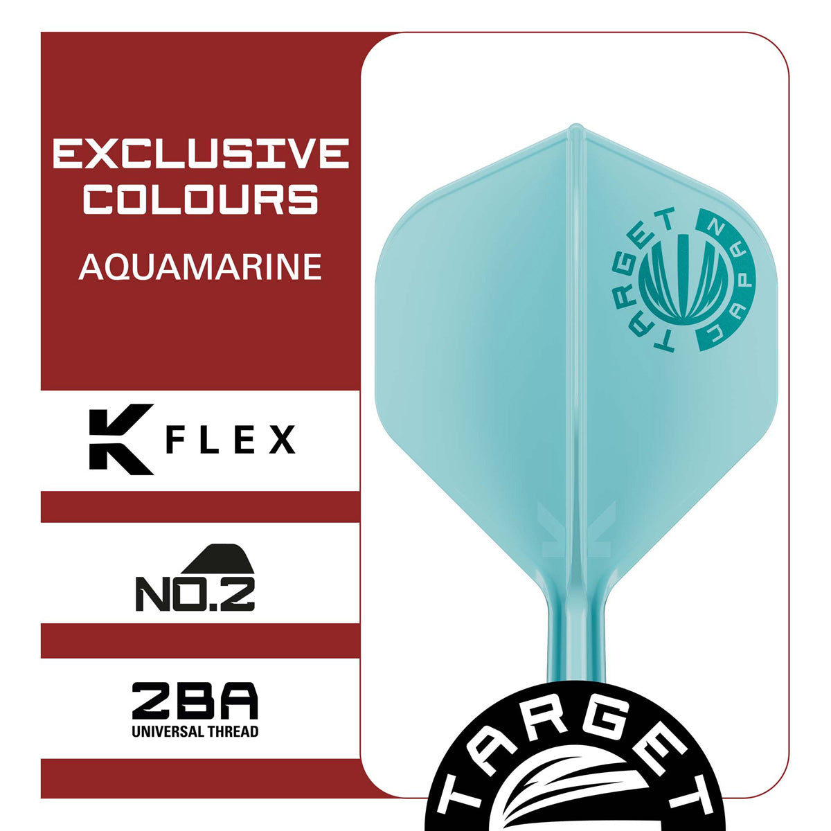 Close up view of the Target Japan Logo Aqua No.2 K Flex flight profile and printed design